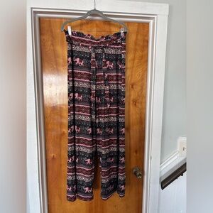Pink Republic Black and Pink Elephant Patterned Wide Leg Pants